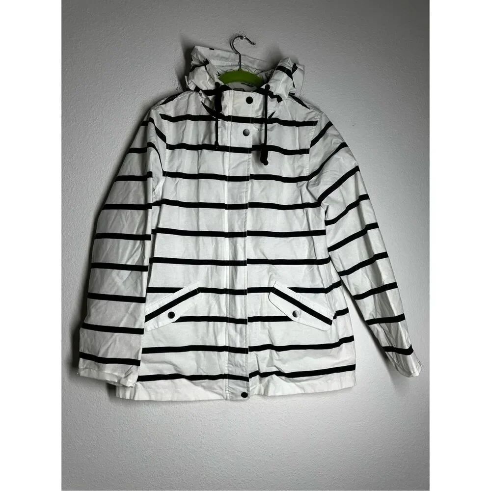 M&CO Navy Blue And Icory Striped Women’s Jacket Size 10 Cotton Blend See Notes